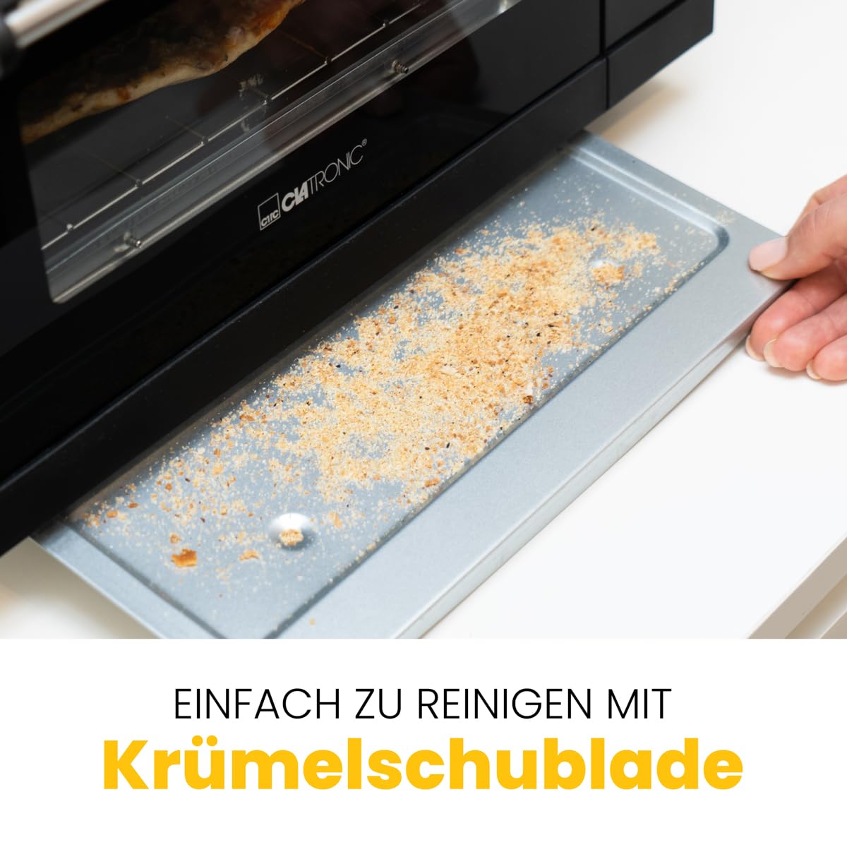 Clatronic Pizzaofen, 12 Liter Backraum, Minibackofen, zum Grillen & Aufbacken, Backofen mit Ober- & Unterhitze, Mini Backofen mit 60 Min.-Timer, Backofen klein inkl. Backblech, MPO 3520, Schwarz