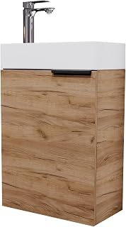 Planetmöbel Lavabo con Mueble bajo Lavabo 40cm en Roble Dorado con Lavabo y Grifo en Cromo, Conjunto de Muebles de baño para Cuarto de baño, Aseo de Invitados