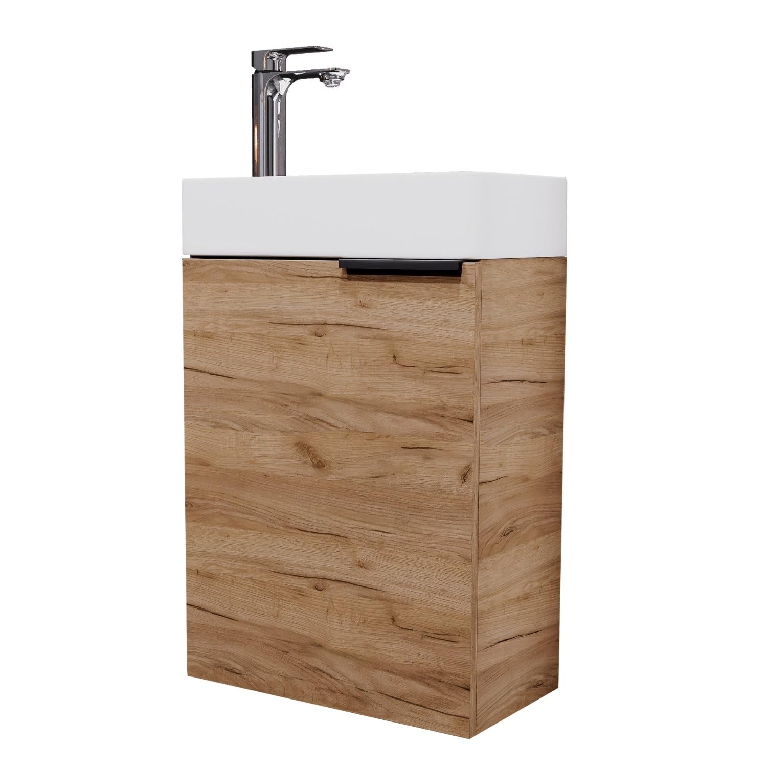 Planetmöbel Waschtisch mit Unterschrank 40 cm Waschbeckenunterschrank, Badmöbel-Set mit Waschbecken für kleine Bäder, Gäste WC, Gold Eiche