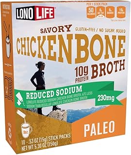 LonoLife Reduced Sodium Chicken Bone Broth Powder Mix | 10g Protein | Co...