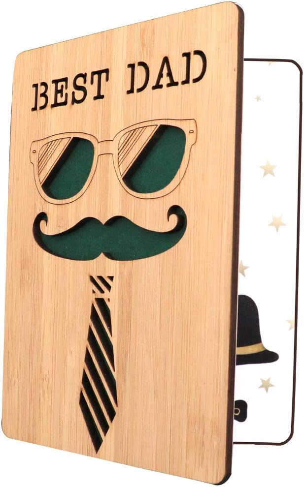 Father's Day Card,Best Dad Ever Card,Real Bamboo Wooden Greeting Card,Birthday Card for Dad, Fathers Birthday Gifts Card