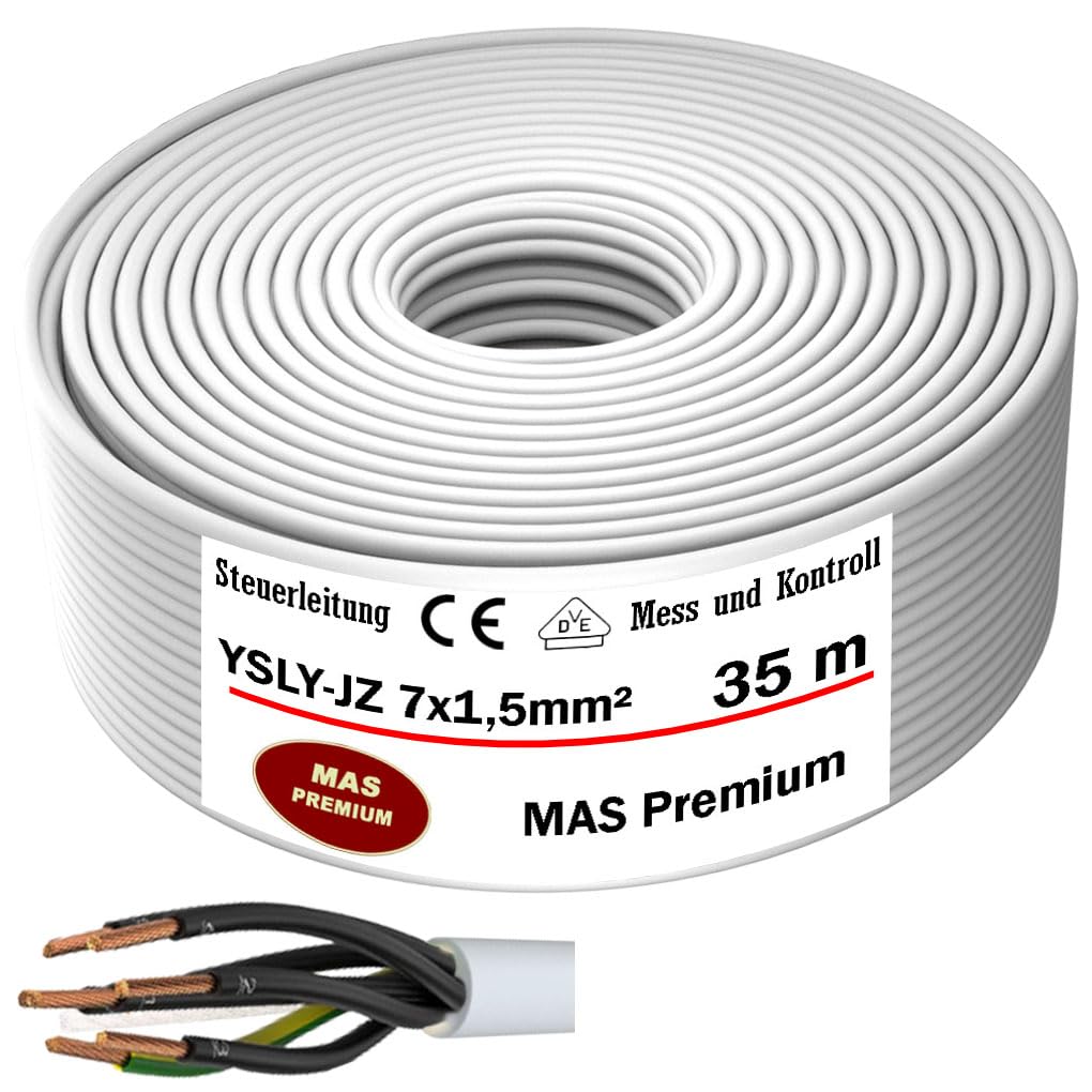 MAS Premium 5-150 m YSLY-JZ 7 x 1,5 mm², elastyczny kabel sterujący, szary, kabel pomiarowy, kontrolny i regulacyjny do obrabiarek, przewód sterujący, E-samochód, przyłącze do stacji ładującej (35 m)