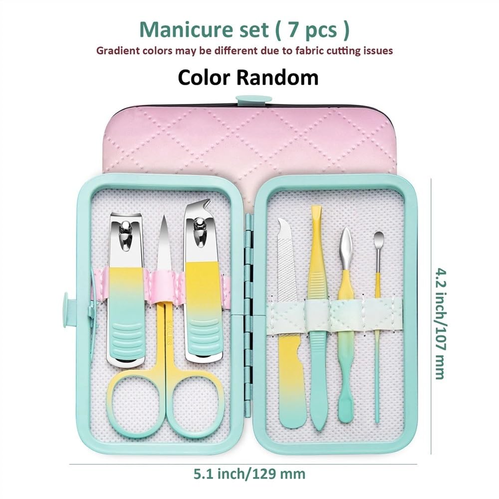 Manicure, zestaw do pedicure, 7-18 szt./zestaw zestawy do manicure, nożyczki, przybory do makijażu, urody, zestaw obcinaczy do paznokci ze stali nierdzewnej, ze składaną torbą (7 szt.)