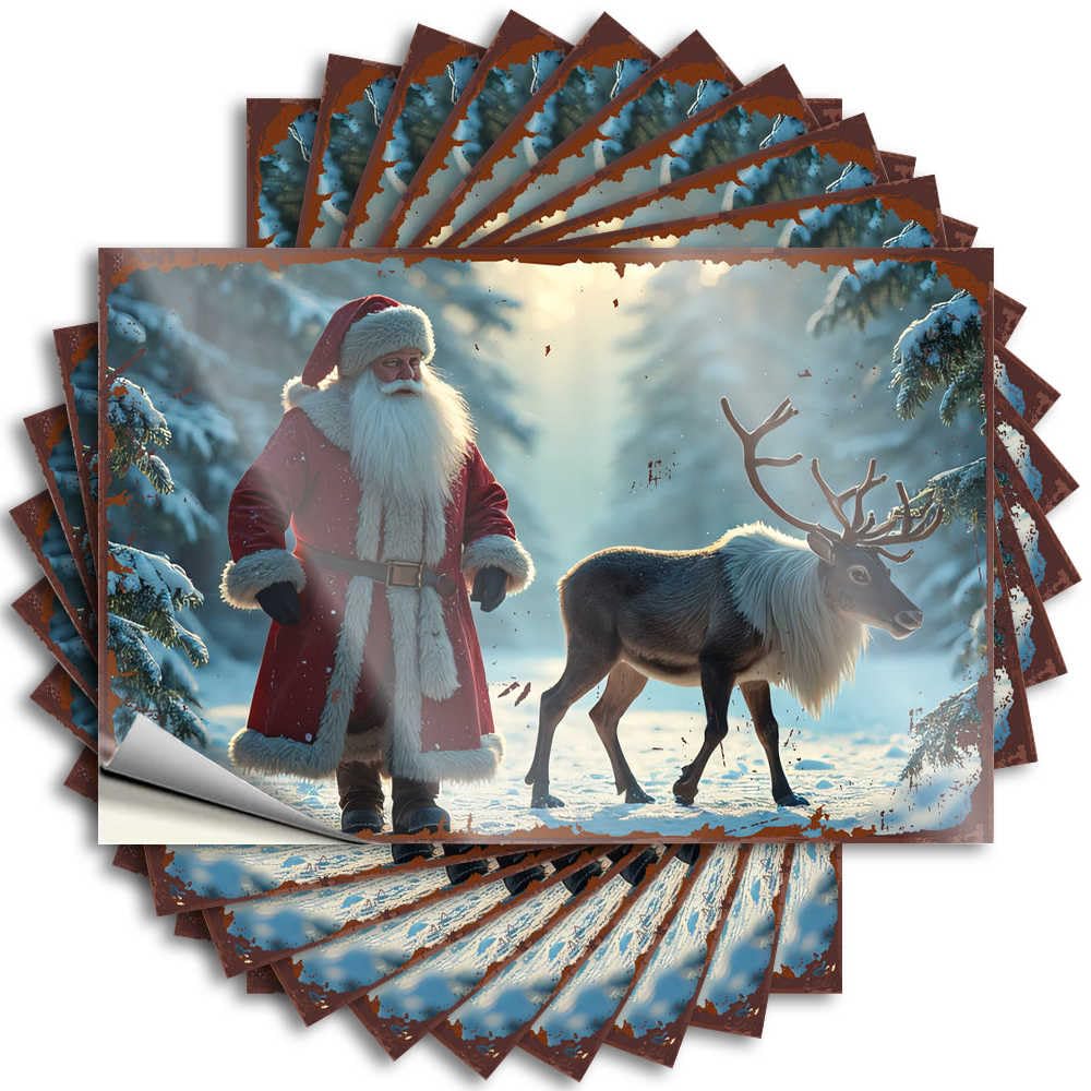 Necessities, Decals Inside Case Santa Claus and His Reindeer in A Winter Wonderland | Optical Illusion Waterproof Vinyl Stickers(8X12CM)