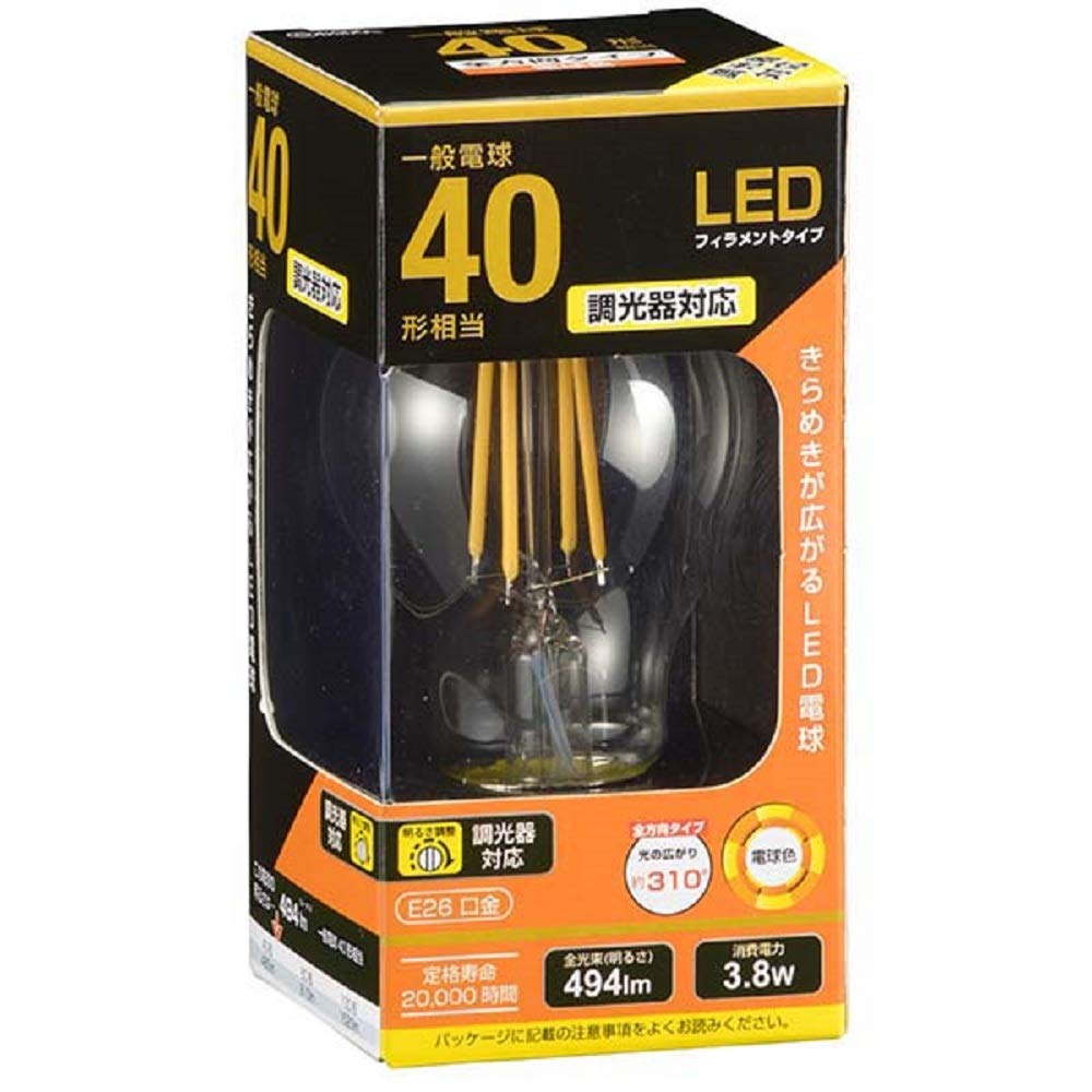 Amazon | LED電球 一般電球形 E26 40形相当 4W 電球色 フィラメント