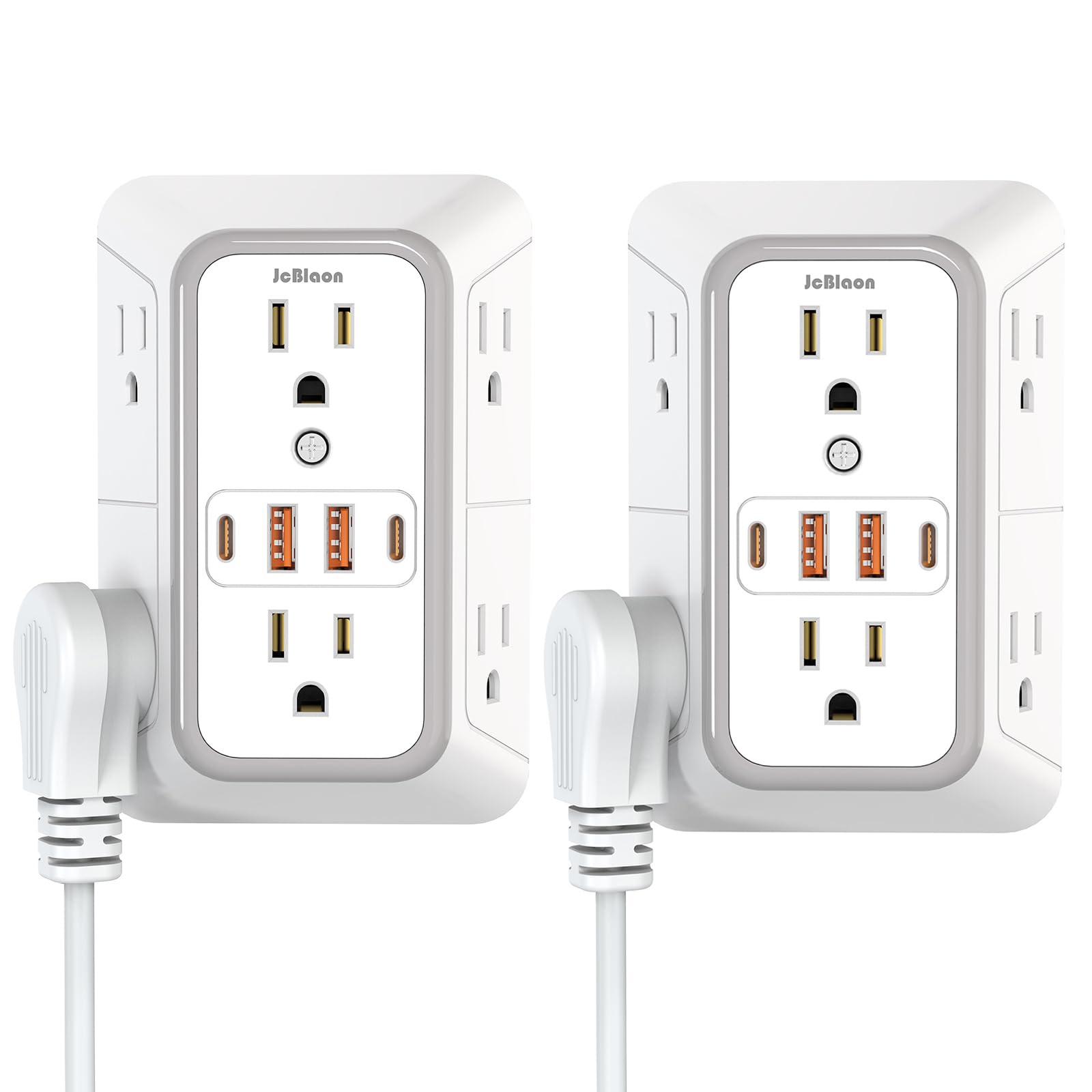 Photo 1 of 2 Pack Wall Outlet Extender, 6 Outlet Splitter with 4 USB Ports (2 USB C), 3 Sided 1050J Multi Plug with Surge Protector for Home Office Kitchen Travel-ETL