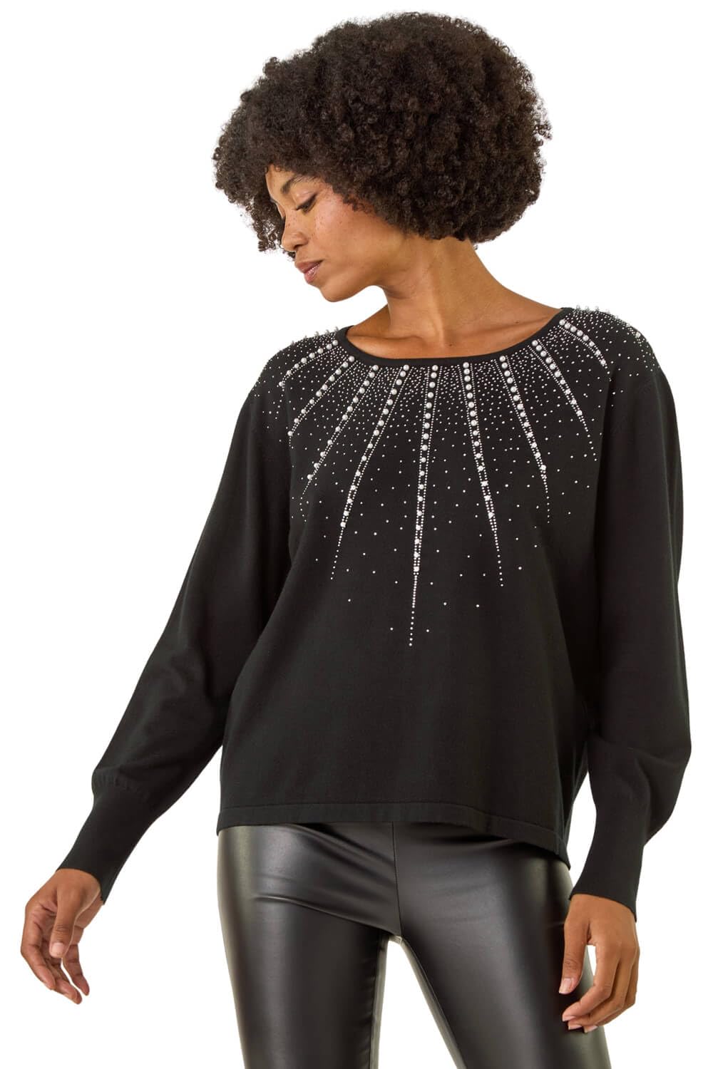 Roman Women's Black Embellished Knitted Jumper In