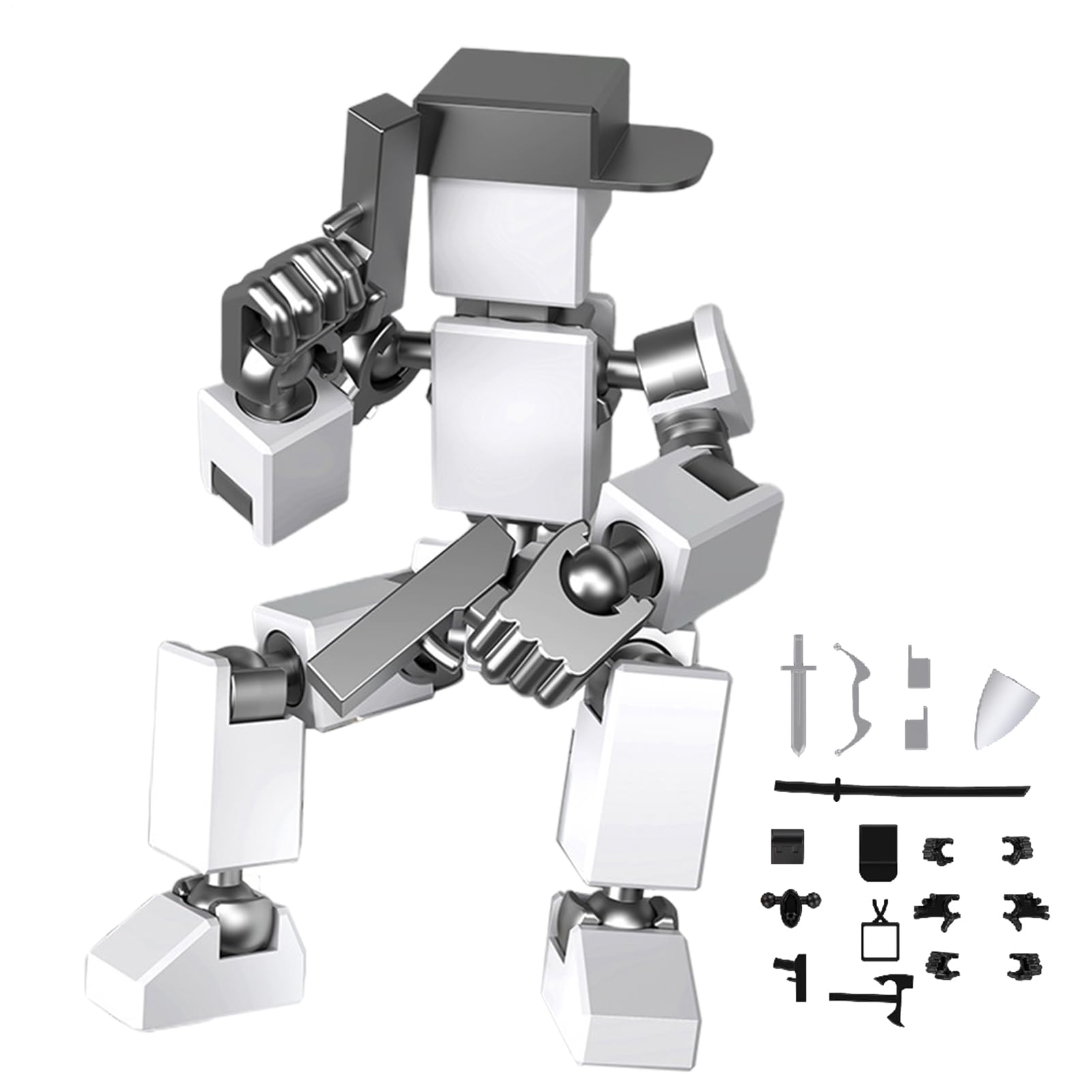 – Action Figure - 3D Printed Movable Robot Action Figure Hat-wearing | Changeable 3D Printed Moveable Joints Robot Toy For Friends, Kids, Painting, Collections, Photography Props, Home Decoration