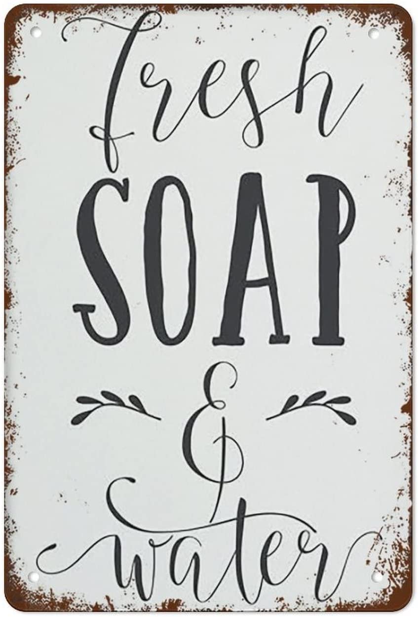 Sitrmgh Women's Signage Style 866 Metal Tin Sign Vintage Fresh Soap And Water Bathroom Wall Decor Retro Posters Hanging Plaque Cafe Office Bathroom Bar Diner Club Pub Parlor Gift For Men 8X12 Inch