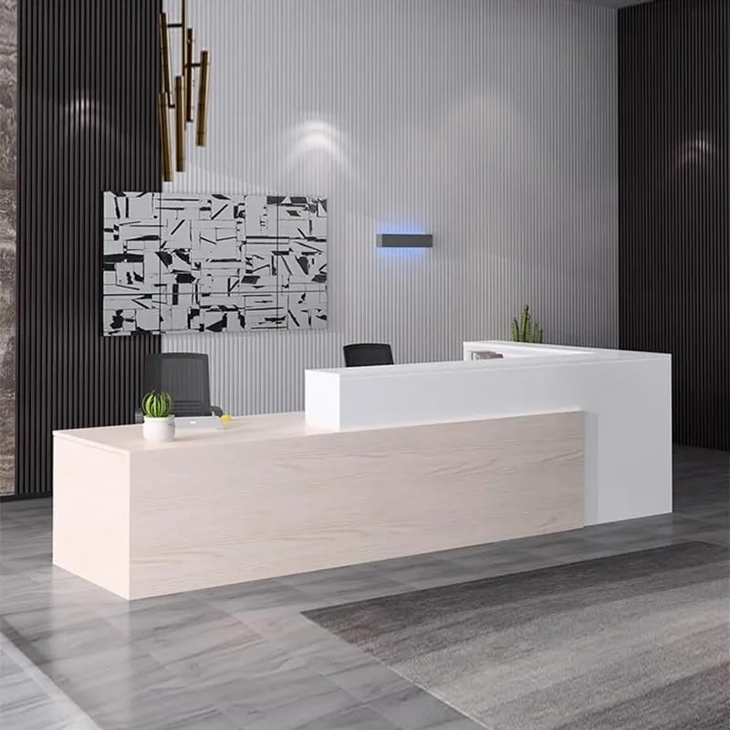 Image of Modern Reception Desk for Office, School, Shop, Mall, Salon & Hotel, Contemporary Wooden Front Desk Counter with White Finish for Commercial Reception Areas - (RCT-83 LPB L8W2)