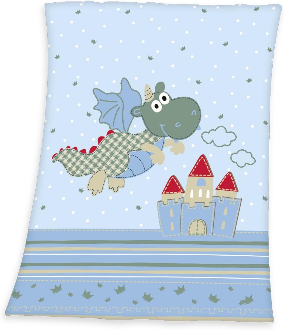 Herding Fynn Baby Blanket, Dragon Motif, 75 x 100 cm, Microfiber Fleece, Blue