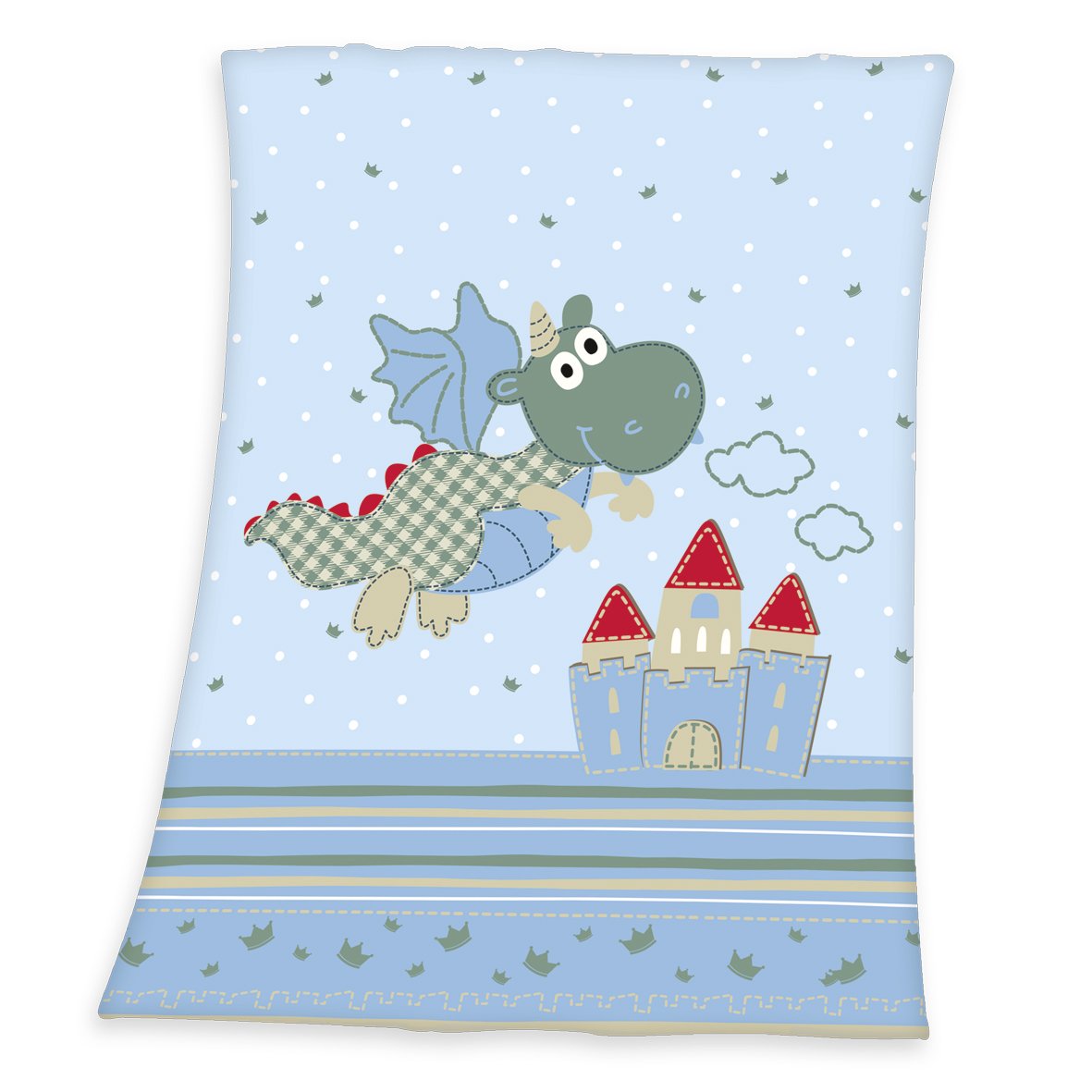 Herding Fynn Baby Blanket, Dragon Motif, 75 x 100 cm, Microfiber Fleece, Blue