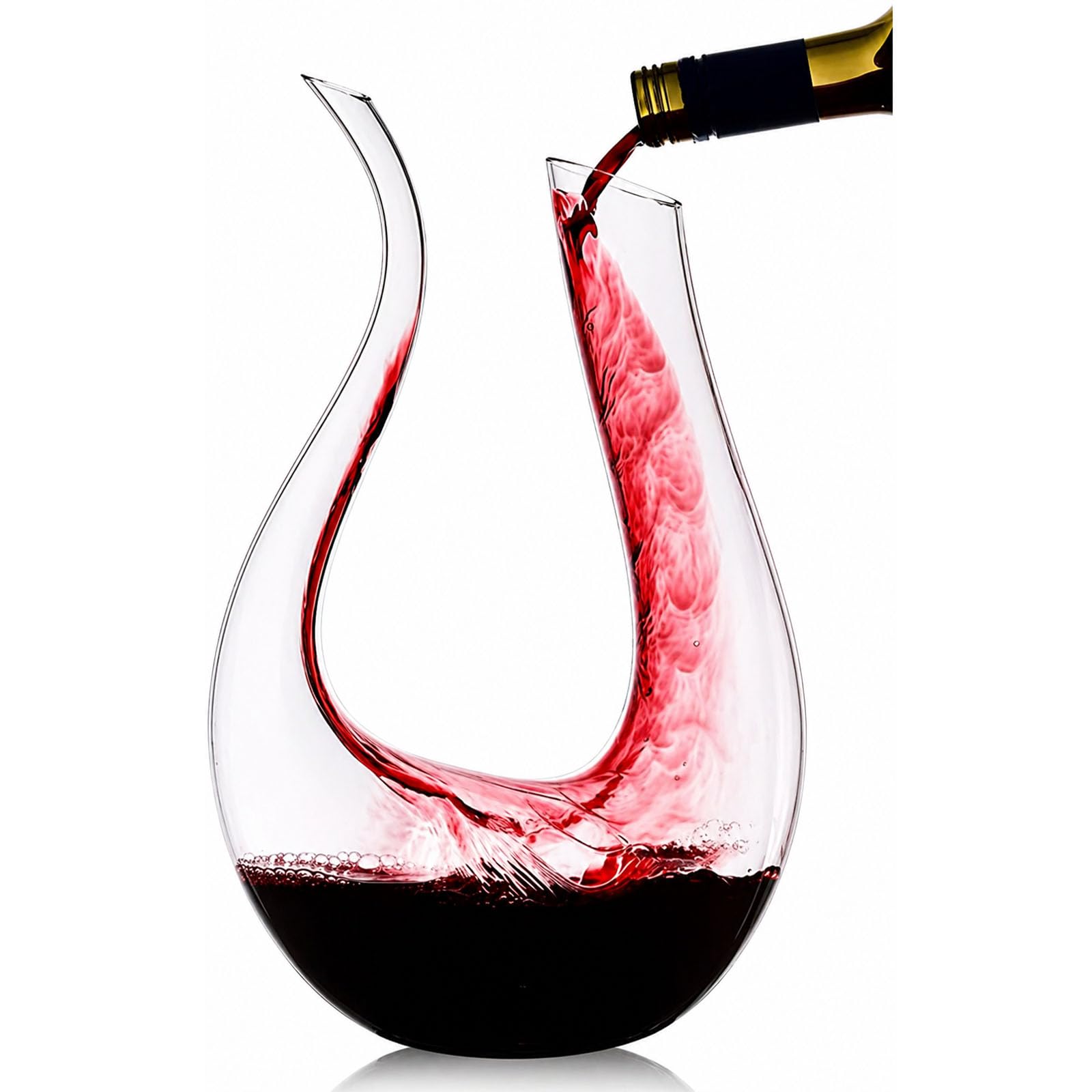 Decanter per vino in cristallo a forma di U, 100% privo di piombo, caraffa per vino rosso soffiata a mano, capacità 1,5 L