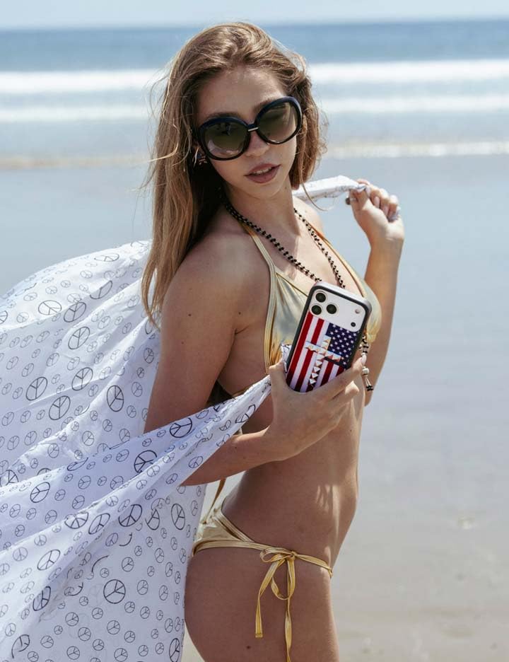 Image of Wildflower Cases - Compatible with iPhone 16 Pro Max | Protective Black Bumper, 6.5ft Drop Test Certified, Women Owned Small Business | Stud Cross American Flag