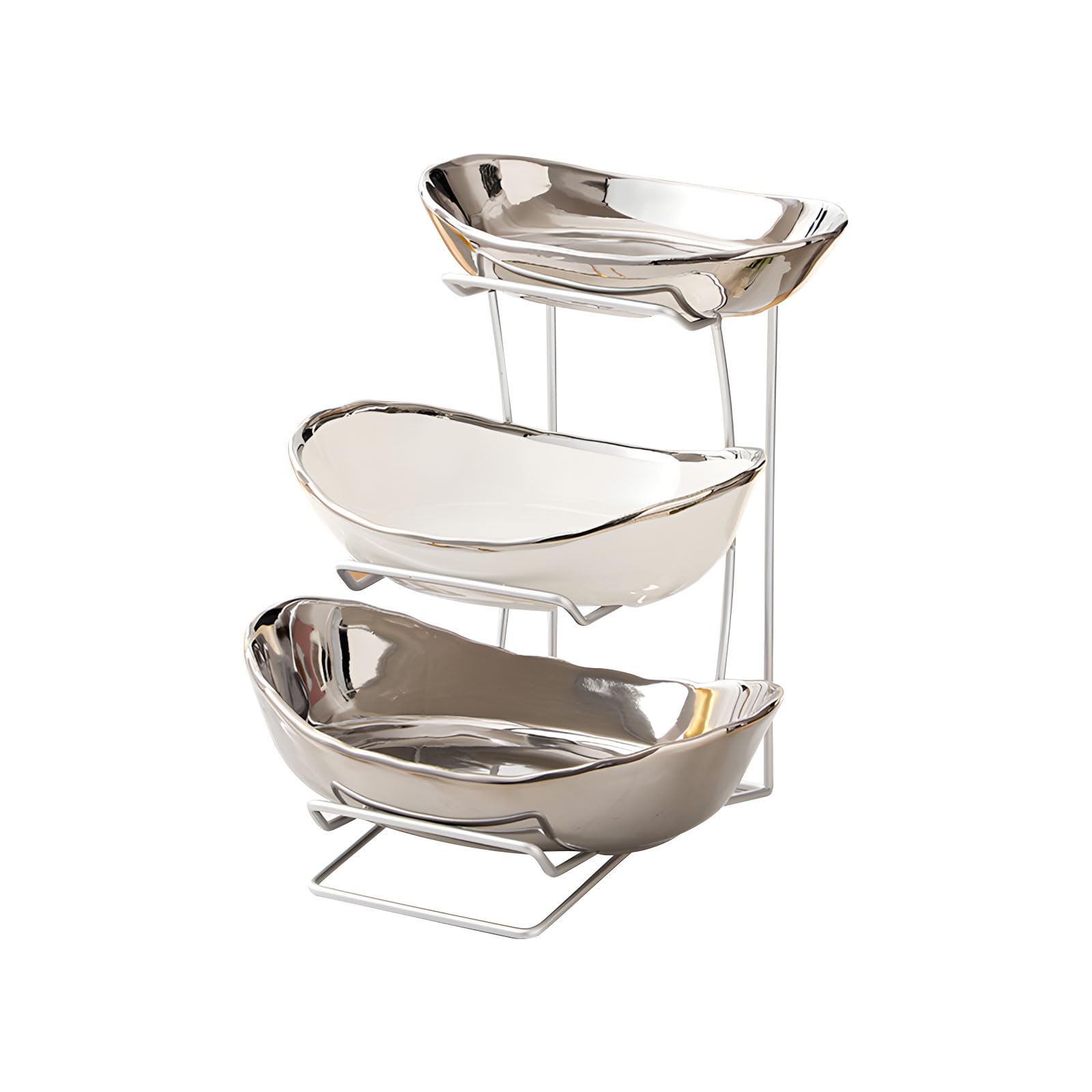 Ceramic Iron 3 Shelf Fruit Display Tray Kitchen Counter Storage for Snackies Puddings Multiple Layer Kitchen Storage Planner