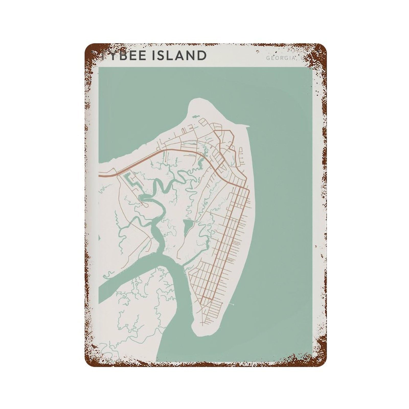 xiaoxiaoshen Tybee Island Map Georgia Travel Gift Farmhouse Decor Wall Decor Art Metal Tin Poster Modern Home Decor Art Home Bar Shop Decorations Vintage Sign 40x30cm