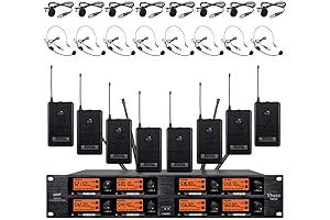WENWEN Wireless Microphone System Pro Audio 8 Channel UHF 8 Lavalier Bodypacks...