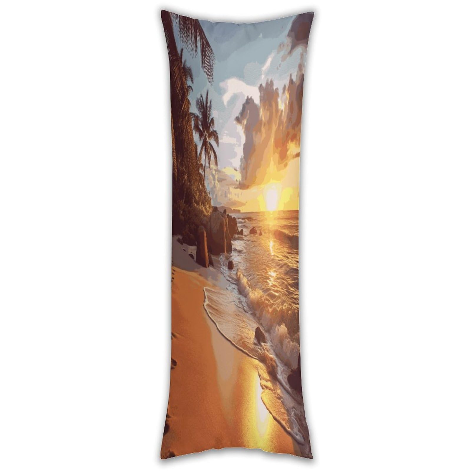 Tropical Beach at Sunset Long Pillow Case with Zipper Ultra Soft Microfiber Long Pillow Cover Breathable Body Pillow Protector Soft Wrinkle Pillowcase for Bed Sofa Bedroom 53 X 19 in