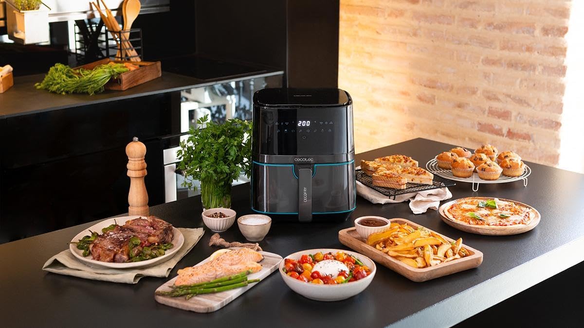 Cecotec Cecofry Full InoxBlack 5500 Pro Freidora de Aire Caliente 5,5 L, 1700 W, Diet y Digital, Panel Táctil, Acabado en Acero Inoxidable, Tecnología PerfectCook, Termostato, 8 Modos