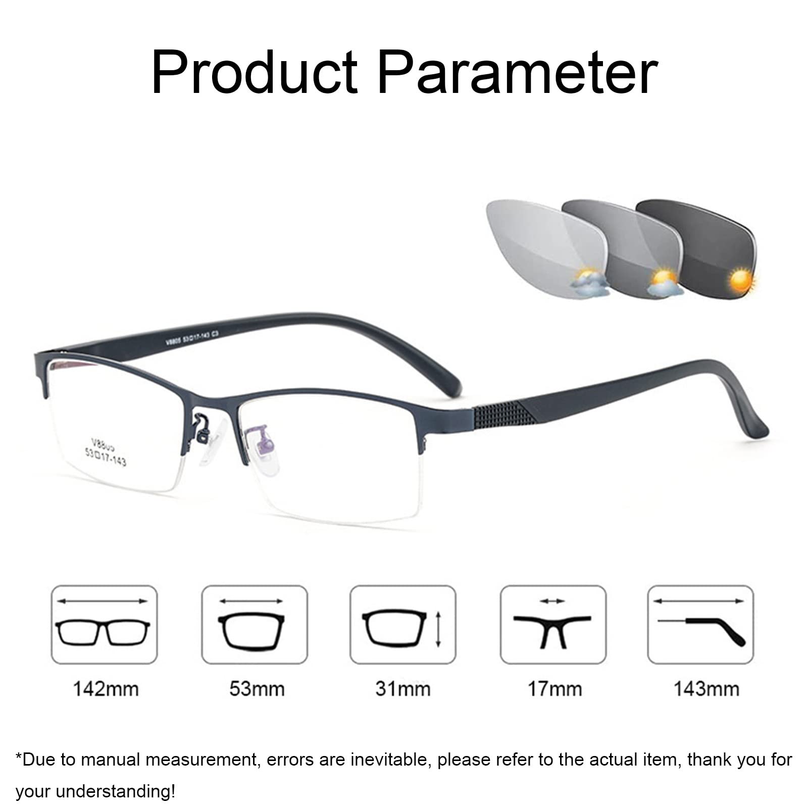 Gafas de Lectura para Hombre Fotocromáticas Business TR Metal Medio Marco HD Ancianos Gafas de Sol para Exteriores Lectores solares +1.0 a + 3.0, GunColor-+3.00