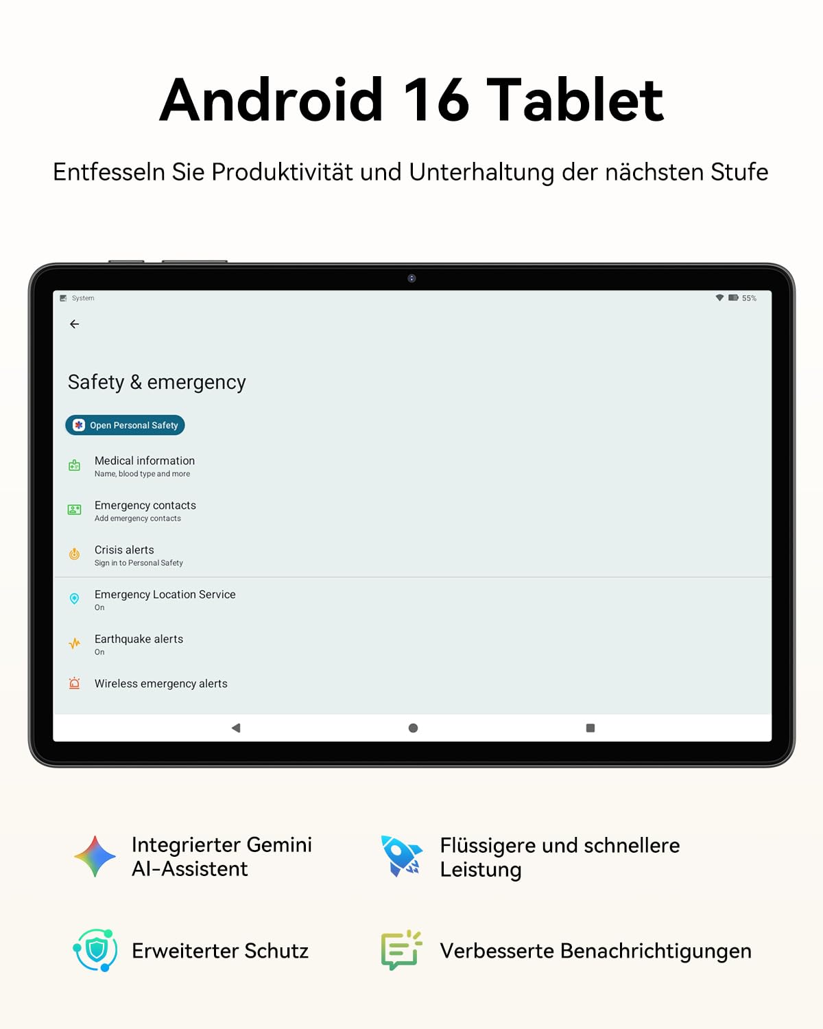 TABWEE 11 Zoll Tablet Android 16, 4 Jahre Garantie, 64GB ROM+4TB Tablet PC | 7000mAh Akku, Gemini AI 4.0, 5G WiFi, GPS, OTG, HD Touchscreen Tablet für Lernen, Streaming und Zuhause