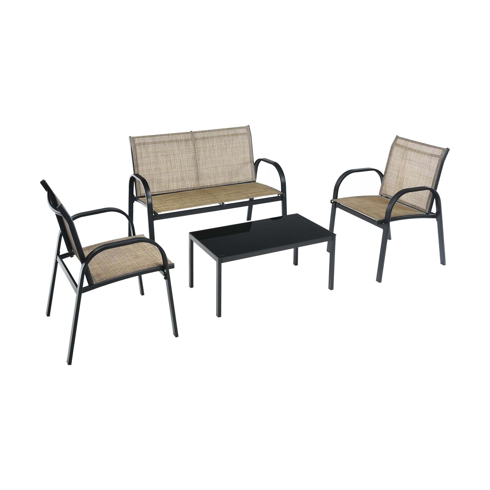 KOMFOTTEU Ensemble de Salon de Jardin 4 Pièces pour 4 Personnes, Mobilier d’Extérieur avec 2 Chaises, 1 Canapé et 1 Table Basse, Meubles de Terrasse pour Cour, Patio, Balcon (Marron)