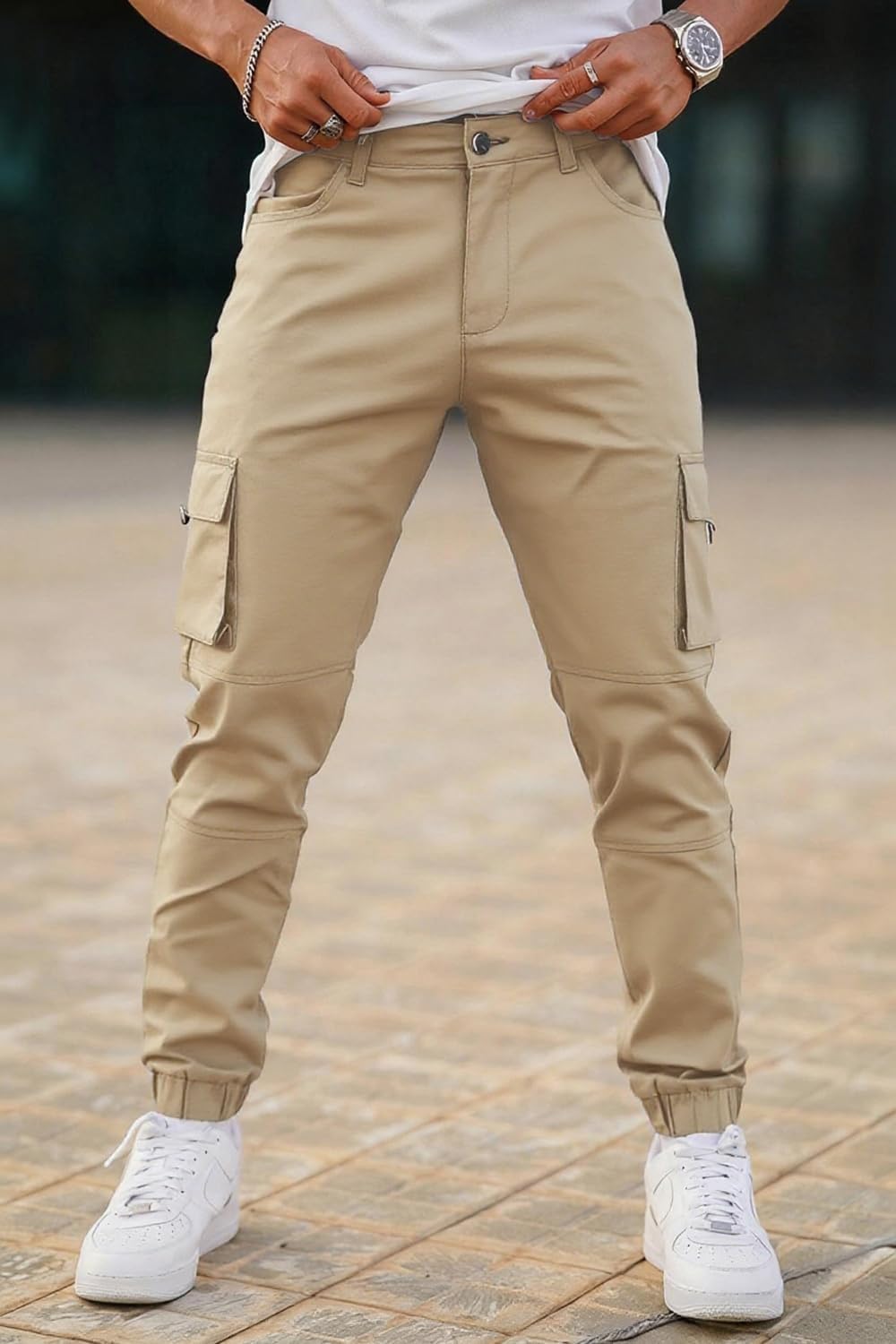 GINGTTO Pantalones Cargo Hombre Slim Elásticos Jogger