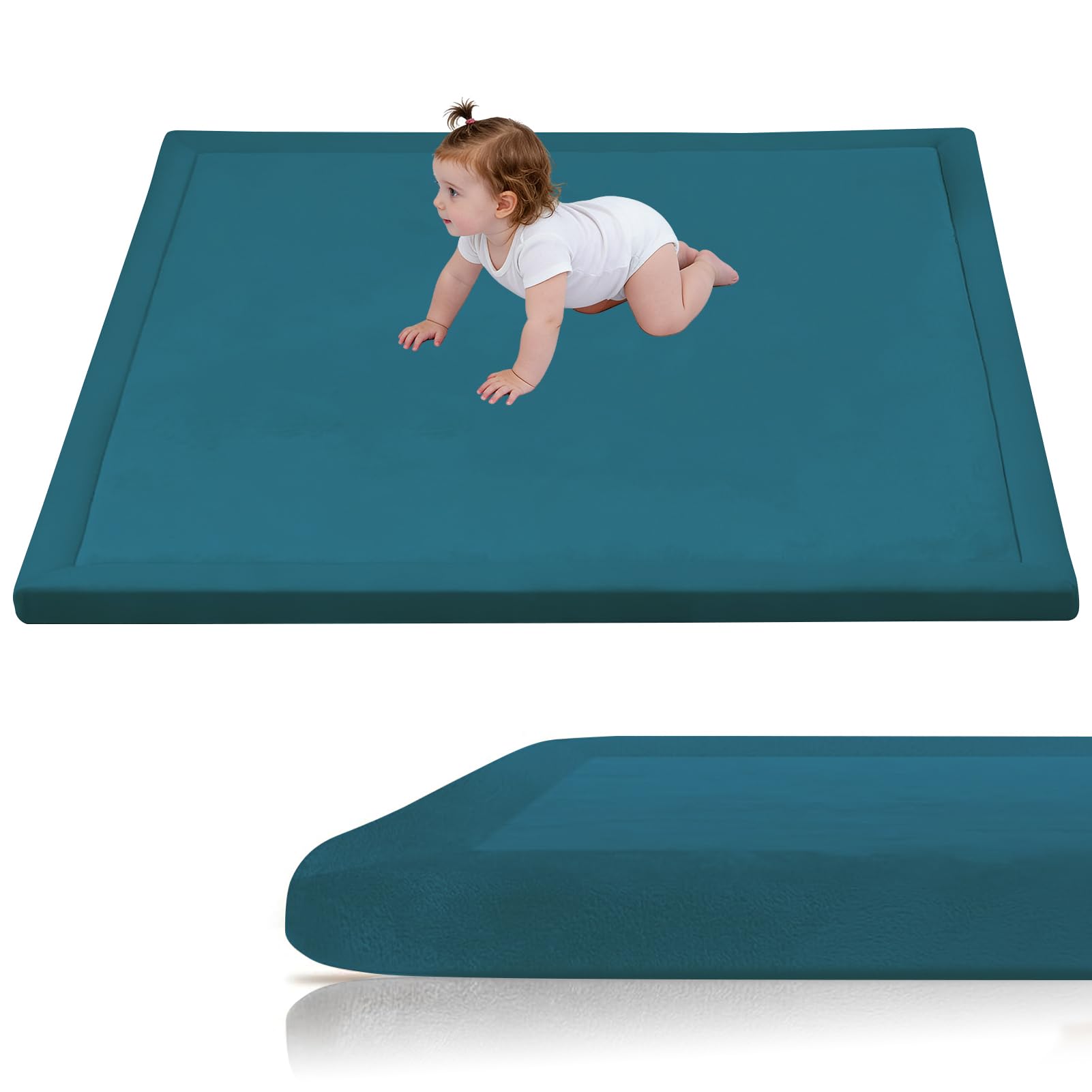 Stqyeiw Memory Foam Mat, Extra Thick Area Rug 3cm for Kids Living Room 130 x 220 cm Blue Baby Playroom Crawling Carpet with Non Slip Soft Play Mat Modern Floor Toddler Nursery Carpet