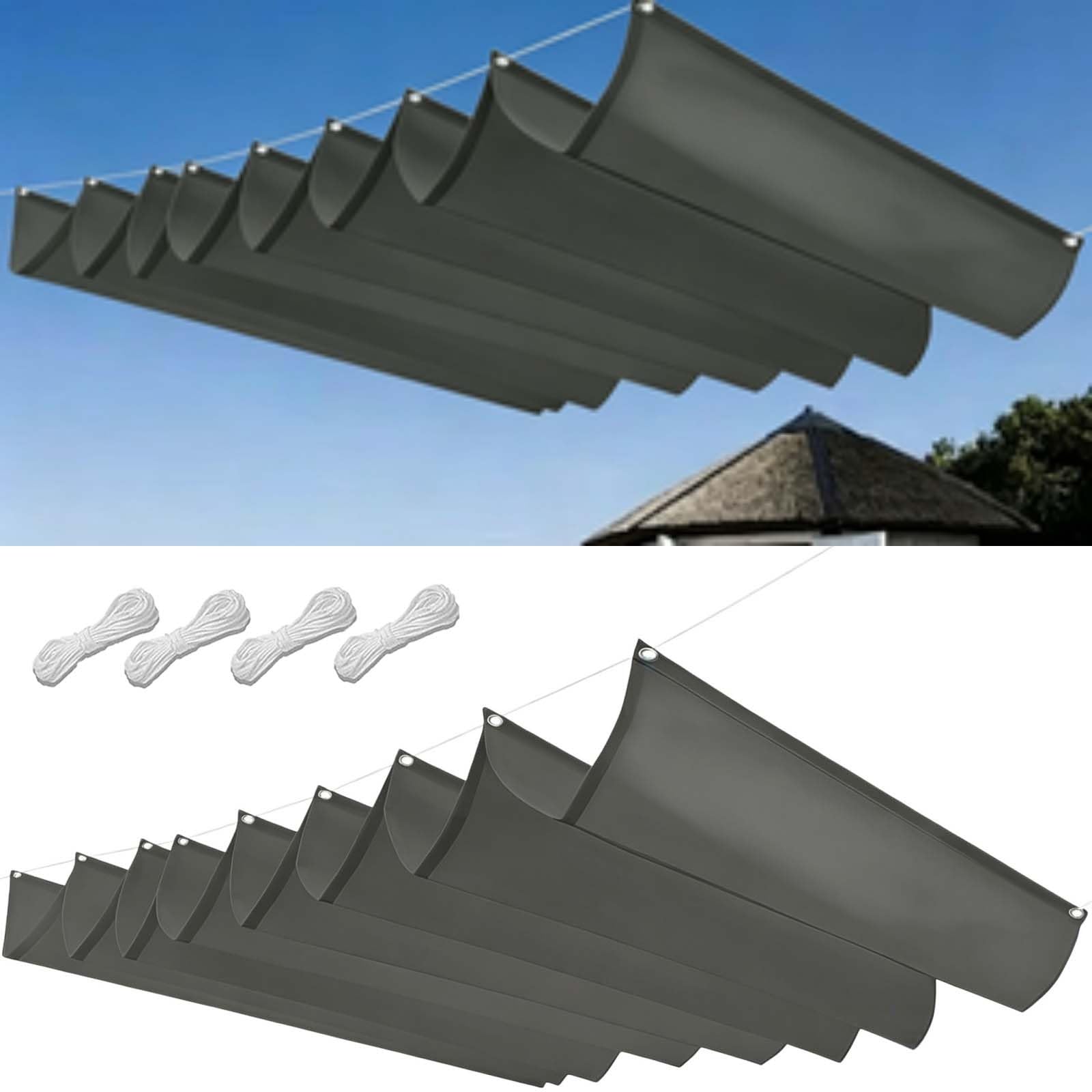 Maska Przeciwsłoneczna Z Materiału 105 x 360 cm Regulowany Na Zamówienie Wodoodporna Pergola Zewnętrzna Z Oczkami I Sznurkiem Do Ogrodu Zewnętrznego, Patio, Trawnika, Jasny szary