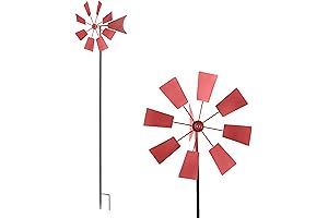52" Tall Red Outdoor Metal Windmill Spinner Stake Yard Decoration
