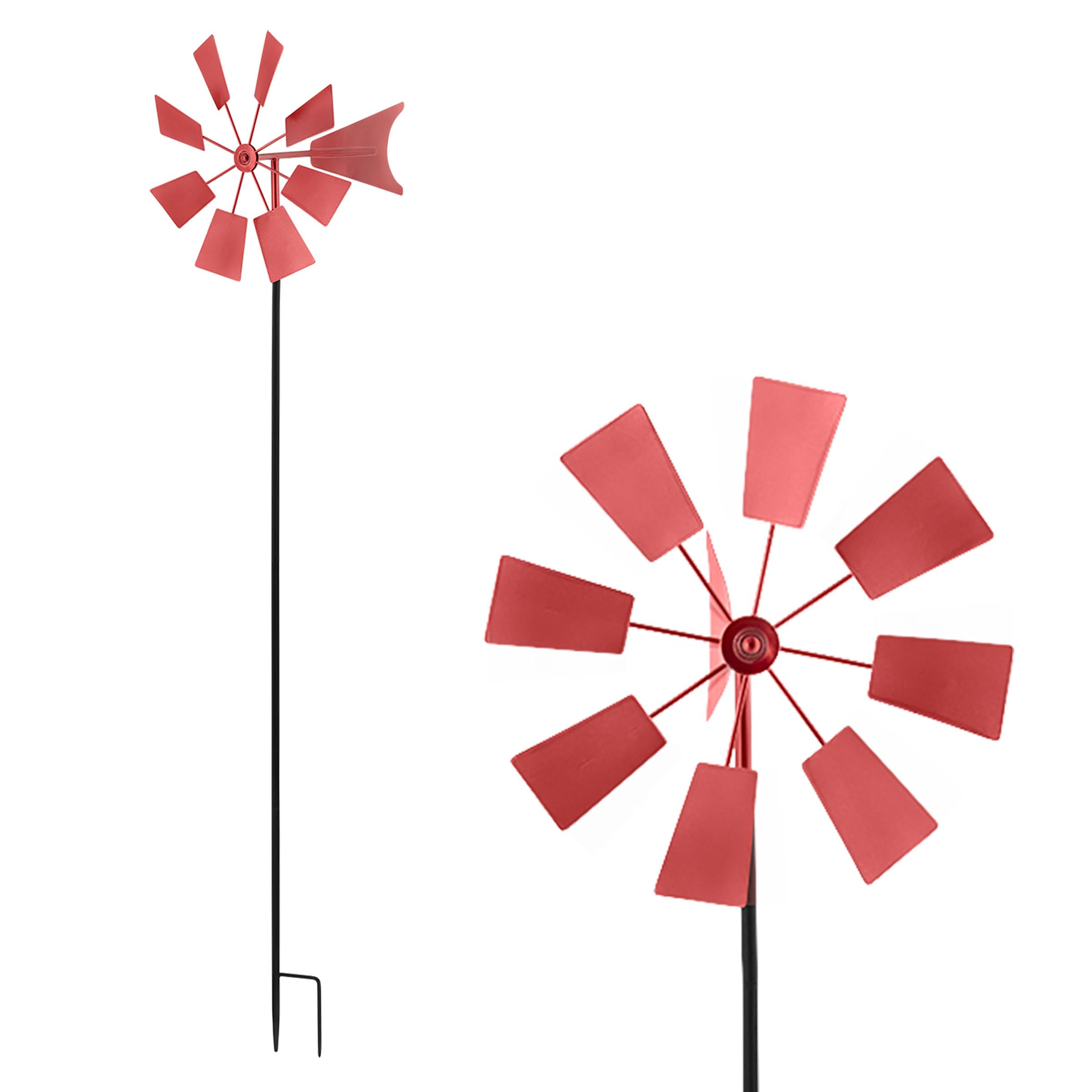 Alpine Corporation 52" Tall Outdoor Metal Windmill Spinner Stake Yard Decoration, Red