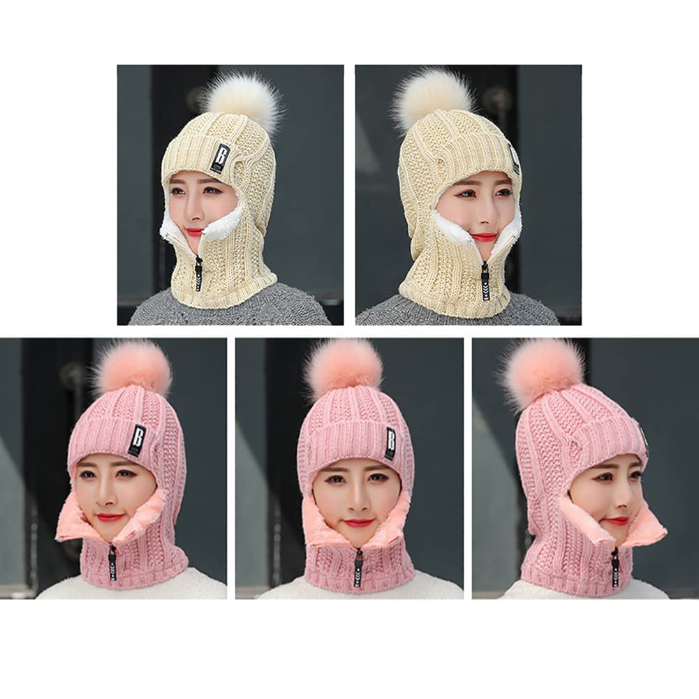 FEOYA 2 en 1 Bonnet Femme Hiver Bonnet Cagoule Femme Hiver Cache