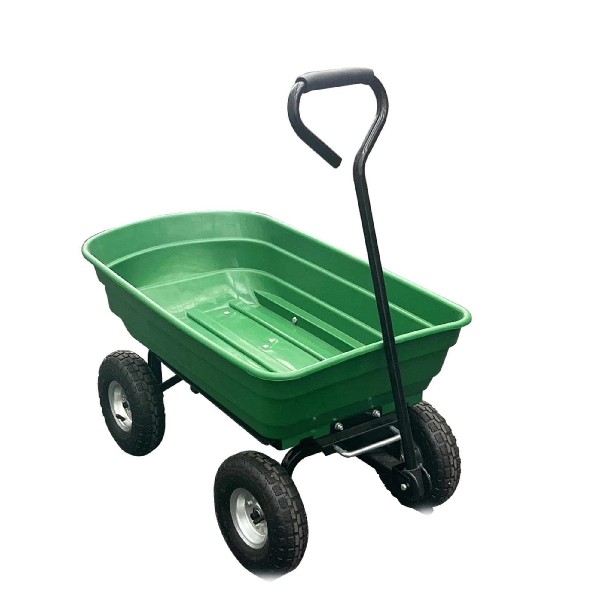 Brouette de Jardin à 4 Roues Virimolo, Chariot Utilitaire en Fer et Plastique, Dimensions 93x89,5x50,5 cm, Couleur Verte, pour Jardin, Cour et Travaux Extérieurs