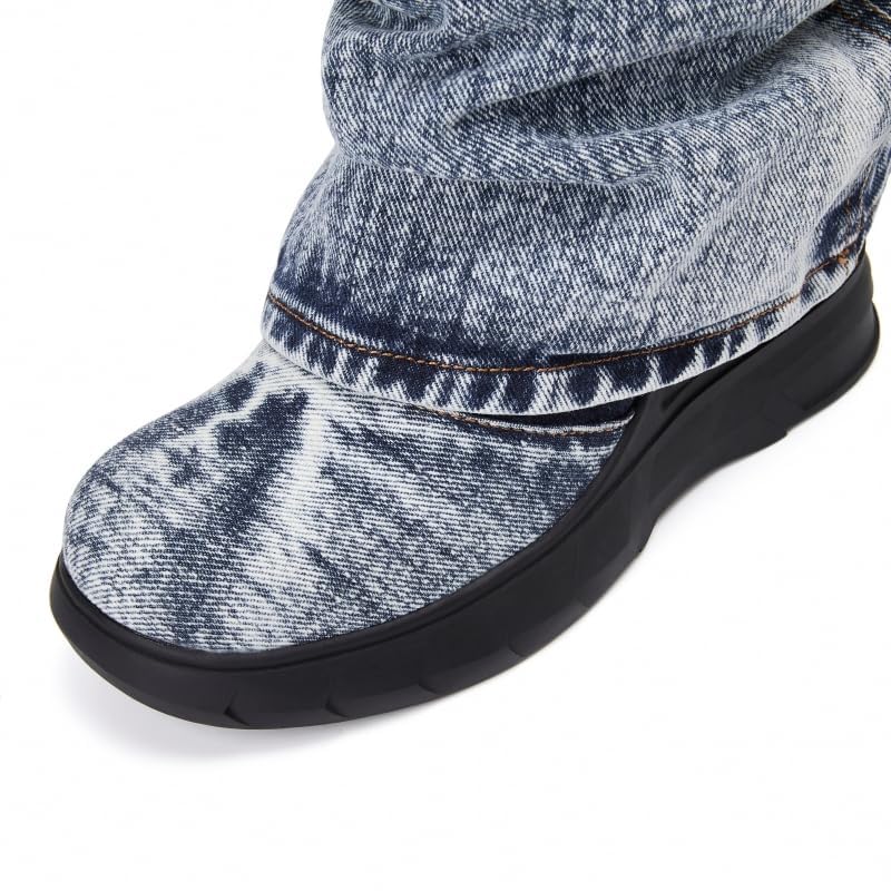 Mid Calf Denim Boots for Women Round Toe Fold Over Jeans Booties with Padlock Thick Bottom Platform Boots Vintage Fashion Western Cowboy Shoes4