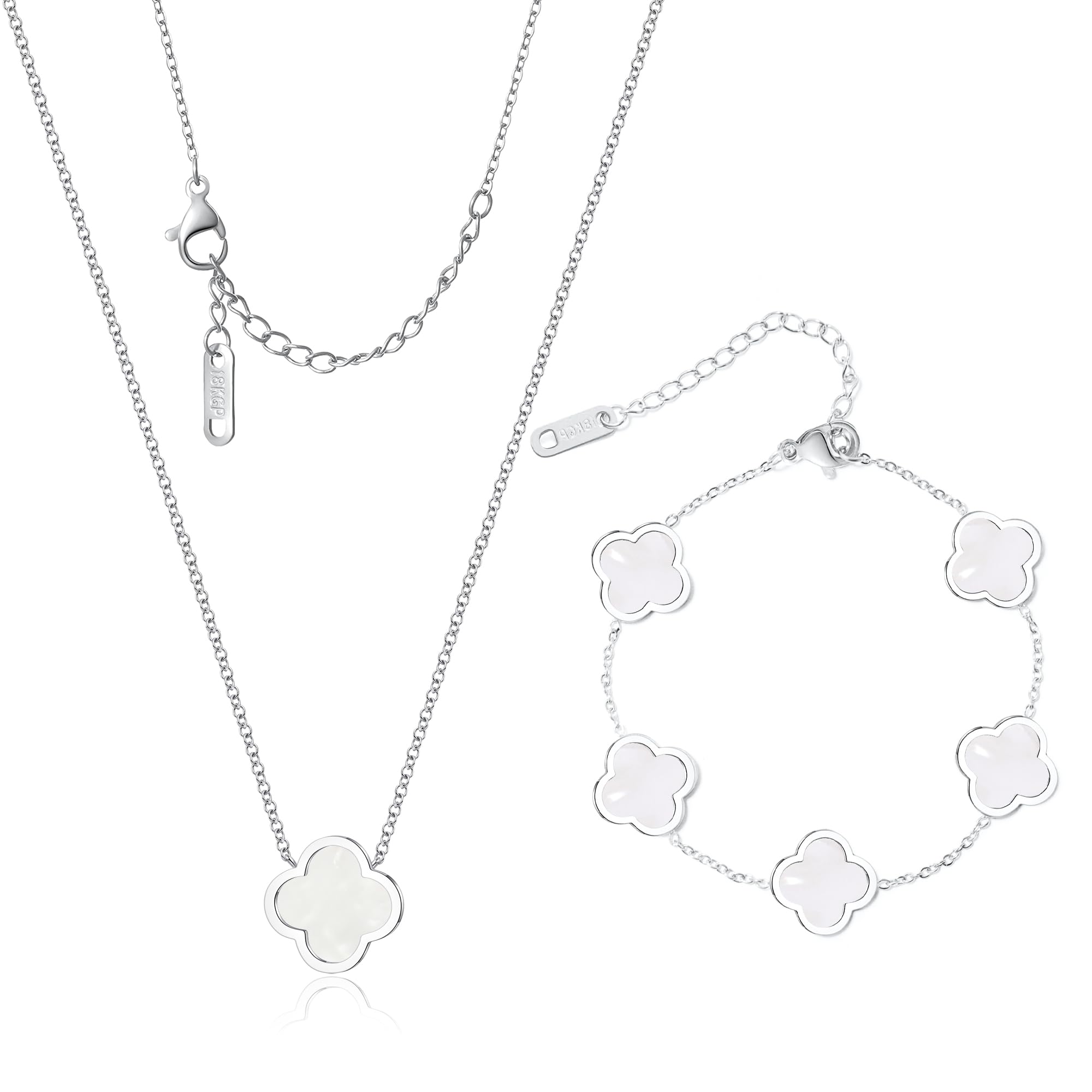 Delicacy Clover Bracelets Necklace Set:Clover Necklaces Clover Bracelet Women Link Bracelets Cute Gold Jewelry