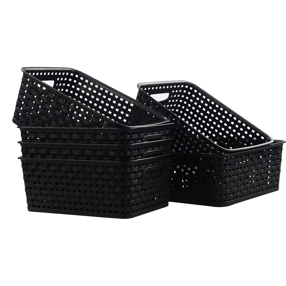 Nero Cestini Plastica Rettangolari, Multiuso Cesto Portaoggetti in Plastica, Set di 6