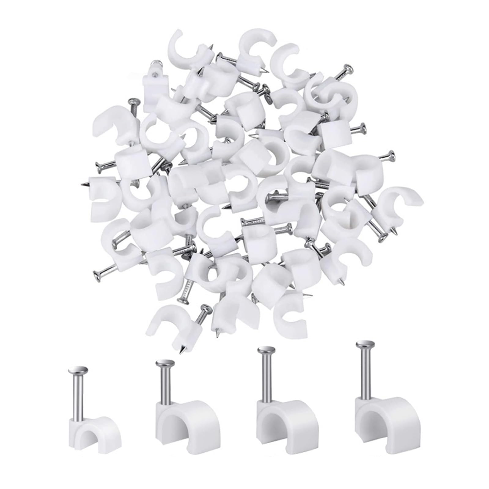 Eefpxwtz White Nailed Pipe Clamp， Cable Nail Clips 4-10Mm 100Pcs(4Mm)