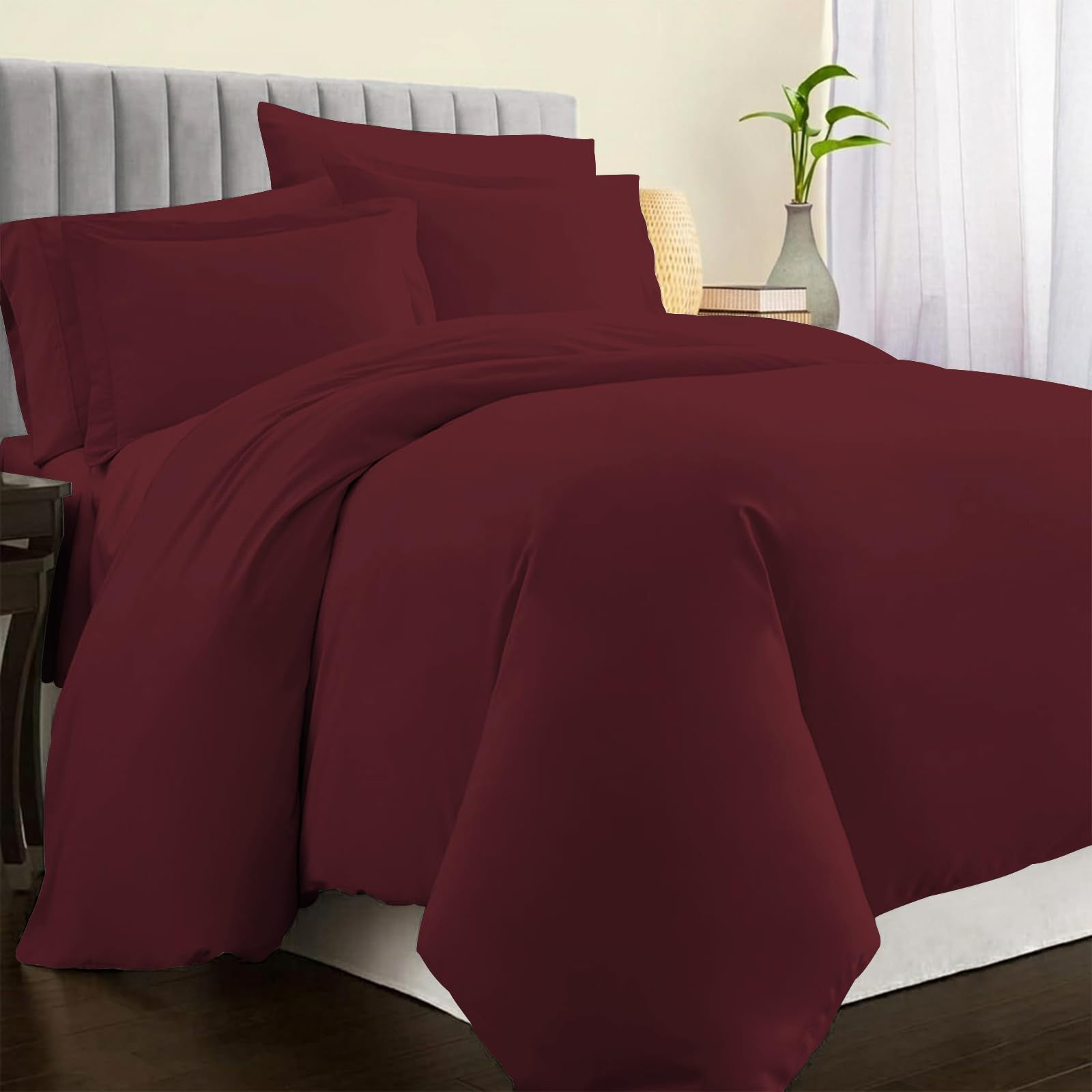 Pizuna Luxurious Cotton Super King Duvet Cover Set Red 1000 Thread Count