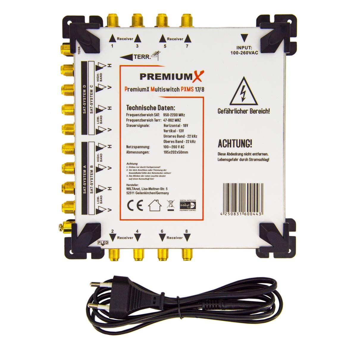 Premium X Multischalter Set 17/8 Multiswitch 48x F-Stecker, Satverteiler 4 SAT für 8 Teilnehmer