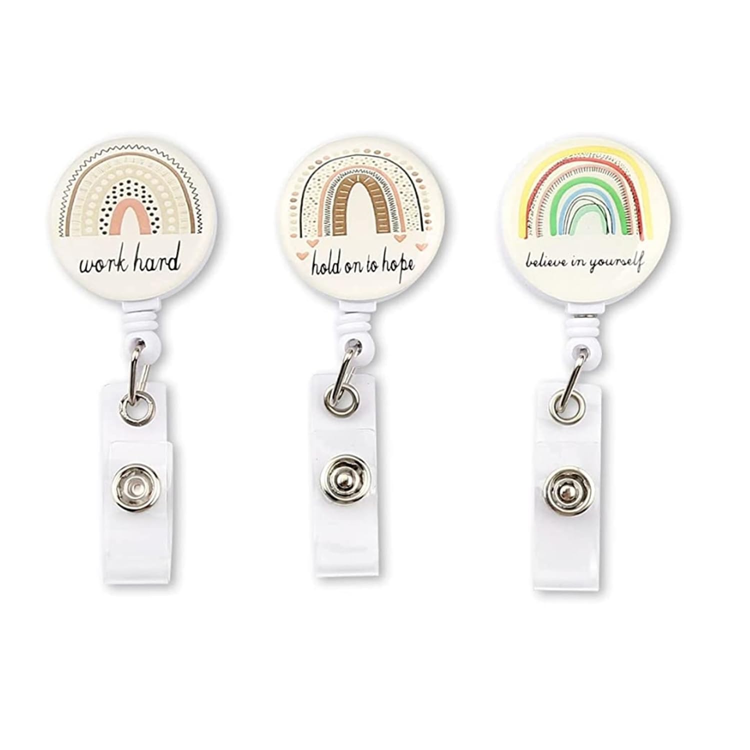 Gaomumu 3PCS Rainbow Retractable Badges, Nurse ID Retractable Badge Holder, Resin Rotating Ball Reel Clips, Suitable for Key Ring, ID Card, Badge Holders and Medical Staff(Style B)