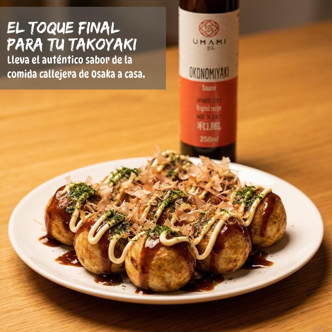 Umami Salsa Okonomiyaki Japonesa 250ml - Con Frutas y Verduras BIO - Para Okonomiyaki, Takoyaki y Street Food - Sin Conservantes ni OMG - Sabor Auténtico