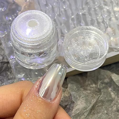 Miniatura 5 de GZMAYUEN 2 cajas de polvo de uñas de cromo perla blanca, efecto espejo de luz de luna, polvos metálicos Aurora Magic Pearlescent Nail Powder para