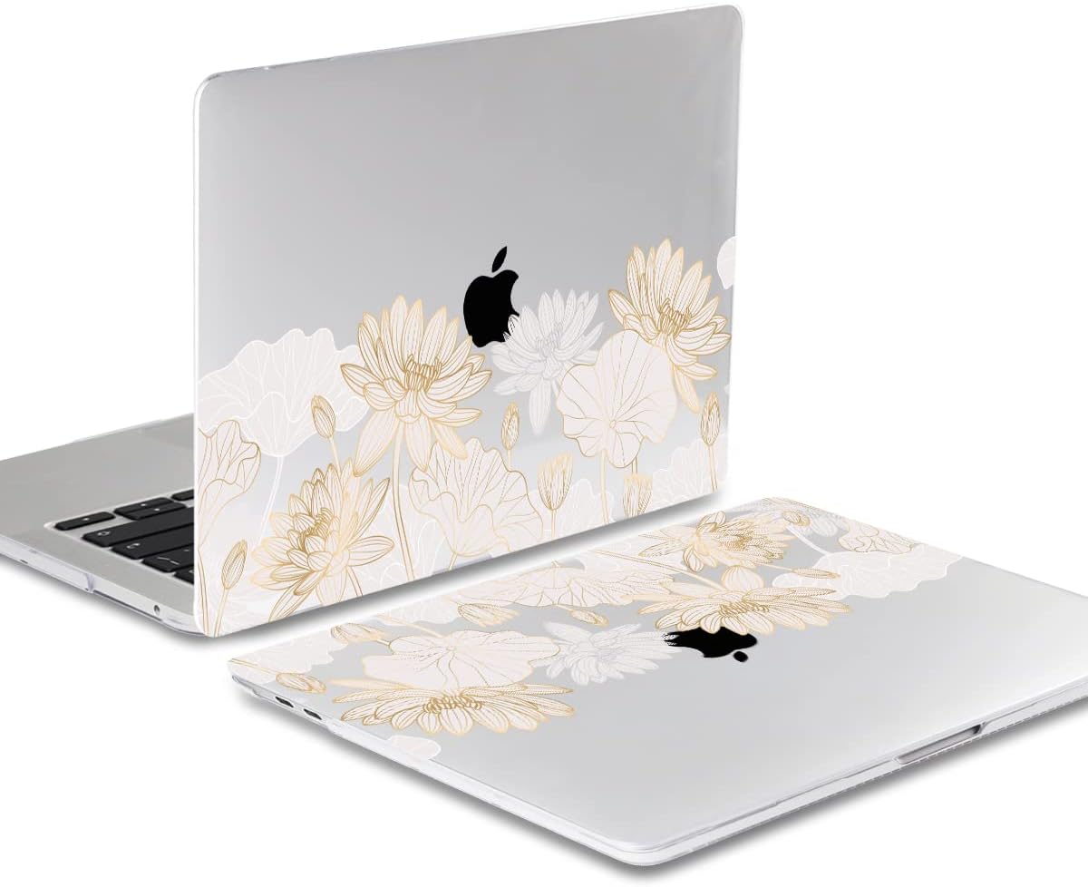 Batianda Stylish Design Case for New MacBook Pro 13 Inch 2022 M2 Chip and Model A2338 M1 A2251 A2289 2021 2020 Release,3D Painted Hard Shell with Keyboard Cover & Screen Protector, Golden Lotus