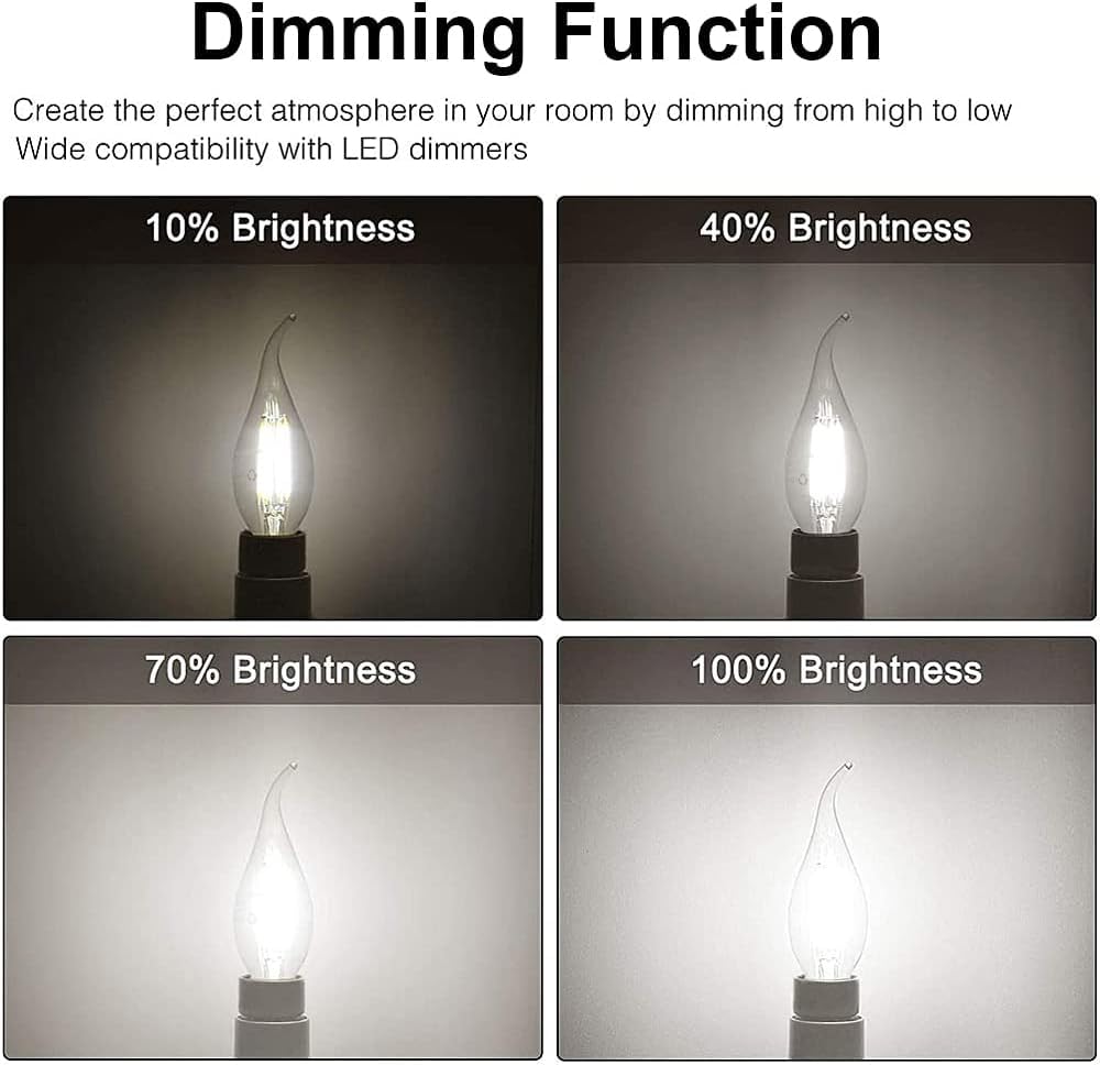 ZFQ E14 Dimmable LED Candle Light Bulbs, 6W 60W Equivalent Cool White 6500K, 600LM, C35 Bent Tip Flame Shape - Image 4