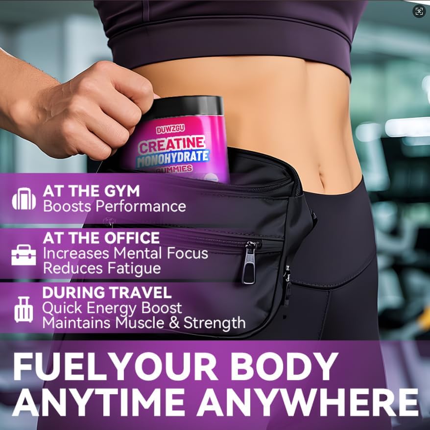 Creatine Monohydrate Gummies 5000mg for Men & Women, Chewables Creatine Monohydrate for Muscle Strength, Muscle Builder, Energy Boost, Pre-Workout Supplement Blueberry & Watermelon Flavor– 128 Gummies - Image 4