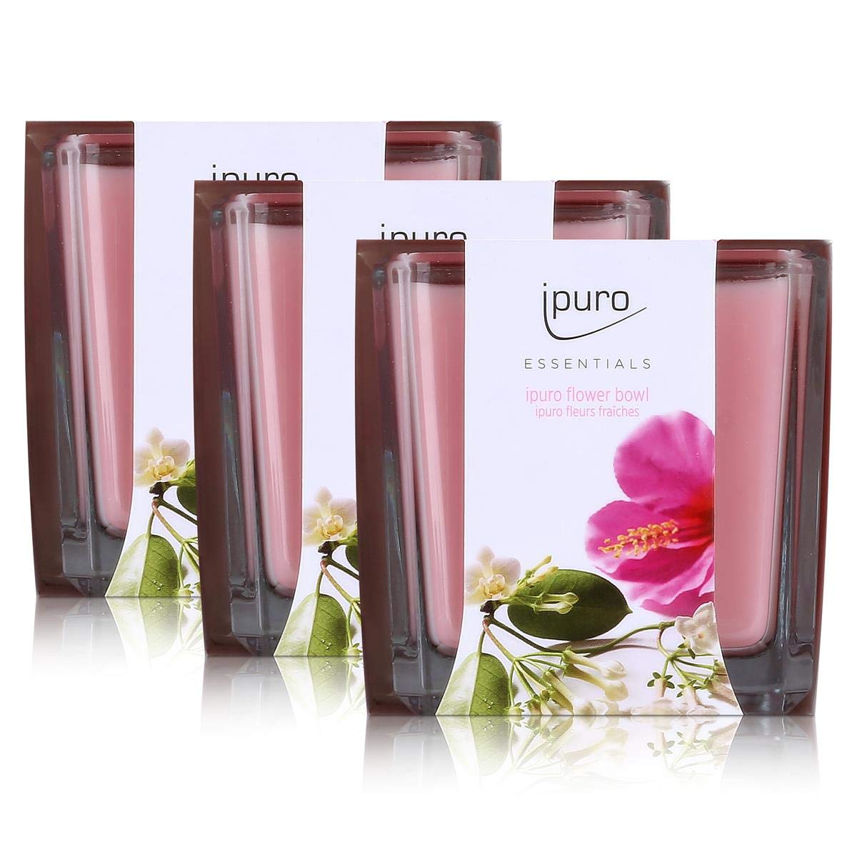 Essentials by Ipuro Duftkerze flower bowl 125g - Die wunderbare Begegnung von blumiger Note und belebender Frische (3er Pack)