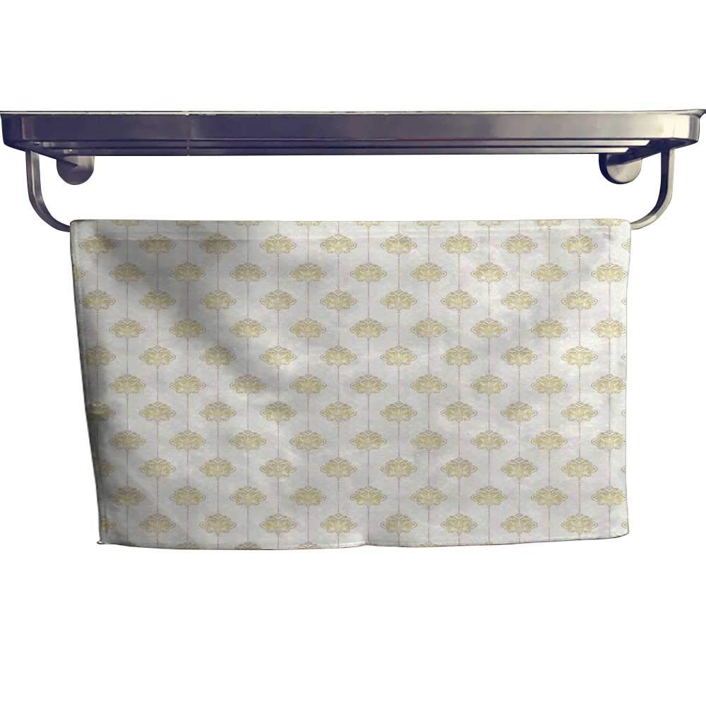 alisoso Vintage Sports Towel Set Ornamental Tracery Inspired Lines Swirl Curl Elements Vertical Borders with Dots Handkerchief Set W 14" x L 14" Cream Gold