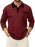 Men's Casual Long Sleeve Polo Shirts Cotton Polos T Shirt Classic Button Collared Golf Shirt with Pocket