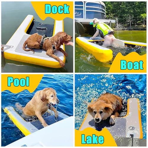 SRNSAEB High Visibility Dog Pool Ramp Above Ground Pool, Inflatable Dog Boat Ramp Ladder for Pontoon Boat/Beaches/Lake/Dock, Portable PVC Floating Dog Water Ramp with Steps Pump Handbag(Red)