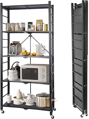 Timati Estante de almacenamiento de metal de 5 niveles con ruedas, estantería de garaje estrecha ajustable y resistente, 27.6 pulgadas de ancho x